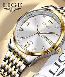 abordables -LIGE Hombre Relojes de cuarzo Diamante Lujo Esfera Grande Negocios Calendario x Aleación de Zinc Reloj