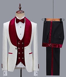 cheap -Burgundy Royal Blue Men's Prom Suits Fall Wedding Party Tuxedos Suits 3 Piece Shawl Collar Jacquard Plus Size Standard Fit Single Breasted One-button 2024