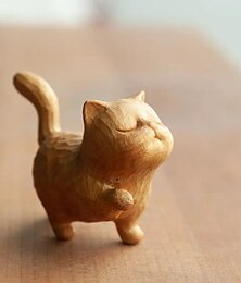 رخيصةأون -قطعة واحدة من قطة منحوتة من خشب البقس مع شكل طفولي عصري، لطيفة وبسيطة، مقبض قطة صغيرة متعجرفة وغنية، تلعب بزخارف الحيوانات أثناء التنقل، ديكور المنزل