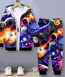 cheap -Boys 3D Galaxy Hoodie & Pants Set Long Sleeve 3D Printing Fall Winter Active Fashion Cool Polyester Kids 3-12 Years Outdoor Street Vacation Regular Fit