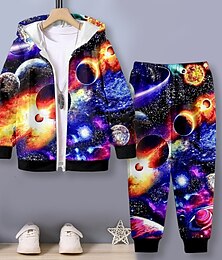 cheap -Boys 3D Galaxy Hoodie & Pants Set Long Sleeve 3D Printing Fall Winter Active Fashion Cool Polyester Kids 3-12 Years Outdoor Street Vacation Regular Fit