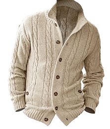abordables -Hombre Suéteres de Navidad Chaqueta de Punto Cárdigan grueso Cable Tejer Recortado Abotonar Bolsillos laterales Plano Escote Chino Calentadores Contemporáneo moderno Casual Ropa Cotidiana Ropa Otoño