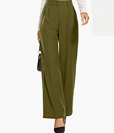 baratos -Mulheres Social Perna larga Calças Elegante Moda Trabalho Comprimento total Cintura Alta Côr Sólida Bolsos Corte alto Respirável Macio Confortável Micro-Elástica Escritório Rua O negócio Azul Claro