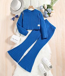cheap -2 Pieces Kids Girls' Solid Color Pants Suit Set Long Sleeve Active Casual 7-13 Years Spring Blue
