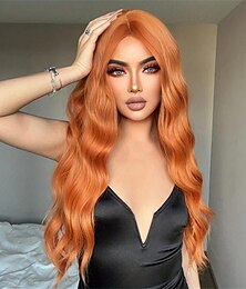 economico -Parrucche sintetiche Riccio Parte di mezzo Parrucca Lungo A1 A2 Arancione Capelli sintetici Per donna Disegni alla moda Soffice Naturale Arancione Ambra Grigio scuro