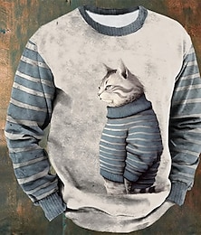 levne -Pánské Grafika Zvíře Kočka Mikiny Svetrová mikina Dlouhý rukáv Mikina Tričkový Denní Na běžné nošení Vintage Retro 3D tisk Dovolená Jdeme ven Streetwear Tisk Jaro & podzim