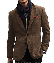 economico -Per uomo Tweed Blazer Retrò vintage A spina di pesce Blazer Nero Marrone Blu scuro Taglie forti Monopetto a due bottoni