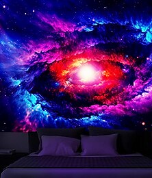 preiswerte -Universum-Himmel-Schwarzlicht-Wandteppich, UV-reaktives Leuchten im Dunkeln, Trippy-Baum, nebliger Wald, Naturlandschaft, hängender Wandteppich, Wandkunst-Wandbild für Wohnzimmer, Schlafzimmer