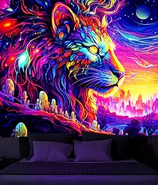 economico -arazzo a luce nera reattivo ai raggi UV che si illumina al buio festa fluorescente al neon psichedelico nebbioso leone foresta arazzo appeso arte murale per soggiorno camera da letto