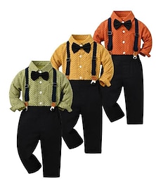 tanie -2 elementy Dzieci Dla chłopców Koszula i spodnie Strój Jednokolorowe Graficzny Długi rękaw Guzik Ustawić Formalny Moda Wiosna Jesień 7-13 lat Żółty Pomarańczowy Zielony