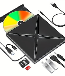 billiga -extern dvd-enhet/cd-enhet för bärbar dator usb 3.0 bärbar cd dvd/rw-enhet dvd-spelare för bärbar cd-rom-brännare med 3 usb-portar och tf/sd-kortplatser optisk diskenhet för stationär mac pc