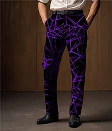 baratos -Geometria Negócio Abstracto Homens Impressão 3D Social Calças Ao ar livre Roupa Diária Streetwear Poliéster Preto Branco Azul S M L Cintura Média Elasticidade Calça