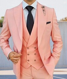 billiga -rosa bröllopsdräkter för män enfärgade 3 delar dagligen plus size toppkrage enkelknäppt enknapps 2024