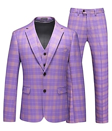 Недорогие -Фиолетовые мужские свадебные костюмы из трех предметов, большие размеры, клетчатый клетчатый костюм, однобортный костюм с двумя пуговицами, 2024