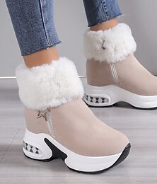 baratos -Mulheres Botas Tamanhos Grandes Botas de inverno Diário Côr Sólida Forrada com Fleece Botas Botas Tornozelo Ziper Salto Plataforma Ponta Redonda Conforto Camursa Sintética zíper Preto Bege Cinzento