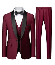 זול -בורדו/שחור/בז' חליפות נשף גברים מסיבת חתונה רשמית חליפות טוקסידו לנשף 3 חלקים צווארון צעיף במרקם מחויט בהתאמה אישית עם כפתור אחד 2024