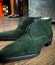 preiswerte -Grüne Schnürstiefeletten aus Wildlederimitat für Herren – elegantes und stilvolles Schuhwerk für formelle Anlässe