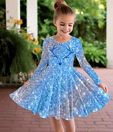levne -Girls ' 3D Každý Šaty Růžová Dlouhý rukáv 3D tisk Podzim Zima Dovolená Sporty a outdoor Denní Roztomilý Na běžné nošení Krásná Děti 3-12 let Volnočasové šaty Áčkové šaty Nad kolena Běžný