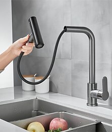 abordables -Robinet de cuisine cascade, dernier robinet central 2023 pour évier de cuisine, robinets de cuisine 3 en 1 multifonctions à poignée unique, bec cylindrique extractible à un trou, valve en céramique à