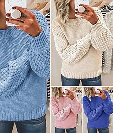 cheap -Women's Pullover Sweater Jumper Crew Neck Ribbed Knit Cotton Oversized Spring Fall Daily Going out Weekend Stylish Casual Soft Long Sleeve Solid Color Pink Royal Blue Blue S M L