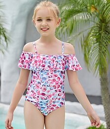 ieftine -copii fete costum de baie antrenament grafic costume de baie active 7-13 ani vara roz