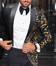 economico -Giacca blazer da uomo in paillettes moda disco leopardata taglio plus size regolare taglio su misura monopetto a un bottone nero oro argento blu reale