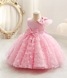 preiswerte -Baby Mädchen Party Kleid Feste Farbe Ärmellos Leistung Hochzeit Kuschelig Prinzessin Polyester Knielang Sommer 3-7 Jahre Mehrfarbig Champagner Rosa