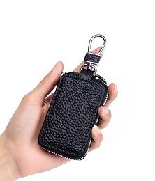 abordables -Funda para llaves de coche de cuero genuino, modelos universales de funda de cuero para llaves con cremallera para bolso de piel de vaca para hombre