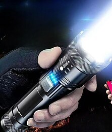 abordables -Linterna recargable Linterna LED potente de altos lúmenes, linterna LED súper brillante con mecha láser blanca Linternas de mano potentes USB, linternas recargables para emergencias camping senderismo
