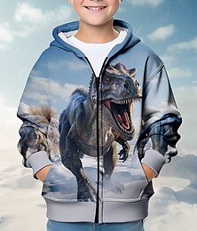 billige -Gutt 3D Dinosaur Hattetrøje Jakke Ytterklær Langermet 3D-utskrift Høst Vinter Mote Gatemote Kul Polyester Barn 3-12 år utendørs Avslappet Daglig Normal