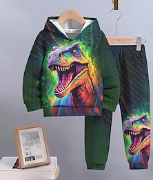 halpa -Poikien 3D Dinosaurus Lohikäärme Huppari & collegehoususetti Setti Pitkähihainen 3D-tulostus Syksy Talvi Aktiivinen Muoti Tyylikäs Lapset 3-12 vuotta ulko- Loma Katu Normaali