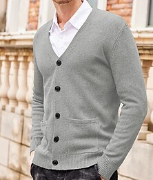 abordables -Homme Pull Chandail Gilet Cardigan A côtes Tricoter Tricoté Plein Col V Mode Casual Des sports Usage quotidien Vêtement Tenue Printemps & Automne Rouge vin Noir M L XL