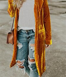 abordables -manteau femme fête extérieur automne hiver long manteau coupe régulière coupe-vent chaud élégant décontracté style urbain veste à manches longues uni avec poches gris foncé noir jaune