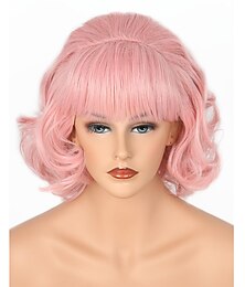 economico -Parrucca Grease Frenchy Parrucca Anni '50 per Donne Pink Ladies Parrucca Ondulata a Forma di Favo Vintage Parrucche di Halloween