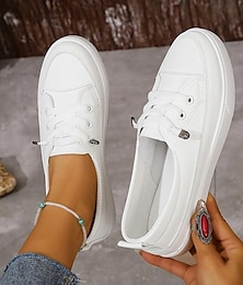 abordables -baskets blanches décontractées pour femmes – chaussures basses à lacets en toile pour la marche et le quotidien