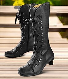 abordables -bottes en similicuir noir à lacets et talon moyen pour femme de style victorien Gatsby - style gothique steampunk pour un usage quotidien, un cosplay et des fêtes Gatsby des années 1920