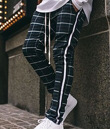 tanie -Męskie Spodnie Typu Chino Spodnie chinosy Ściągana na sznurek Elastyczny pas Przednia kieszeń Kratka Komfort Biznes Codzienny Święto Moda Szykowne i nowoczesne Czarny Granatowy