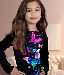 cheap -Girls' 3D Butterfly Tee Shirt Long Sleeve 3D Print Fall Winter Active Fashion Cute Polyester Kids 3-12 Years Crew Neck Outdoor Casual Daily Regular Fit