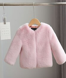 cheap -Kids Girls' Faux Fur Coat Solid Color Active School Coat Outerwear 3-10 Years Spring White Pink Red