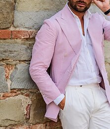 economico -Blazer estivo da uomo in seersucker, leggero, alla moda, da ufficio, a righe, rosa