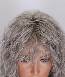 baratos -Perucas de cabelo branco longo ondulado com franja de 20 polegadas de fibra sintética perucas de substituição de cabelo para mulheres para anime cosplay traje de festa de halloween