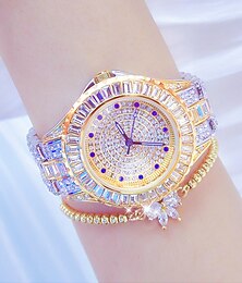 abordables -Reloj de pulsera reloj de cuarzo para mujer cristal de diamante completo cuarzo analógico brillo moda lujo bling pulsera de diamantes de imitación acero inoxidable