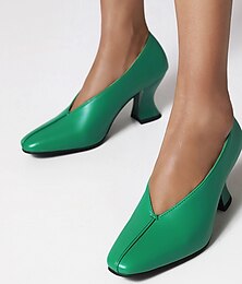 levne -zelené dámské lodičky na podpatku z umělé kůže – retro minimalistický styl do práce, na večírky i každodenní nošení