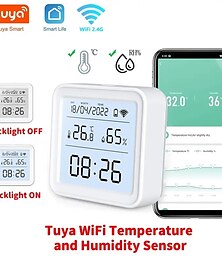رخيصةأون -جهاز استشعار ذكي لدرجة الحرارة والرطوبة من تويا واي فاي مع عرض دعم الإضاءة الخلفية ومستشعر الرطوبة اللاسلكي (البطارية غير متضمنة)