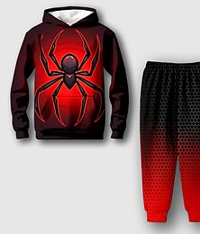 economico -Da ragazzo 3D SPIDER Set felpa con cappuccio e pantaloni della tuta Set Manica lunga Stampa 3D Autunno Inverno Attivo Di tendenza Fantastico Bambino 3-12 anni Esterno Da mare Strada Standard