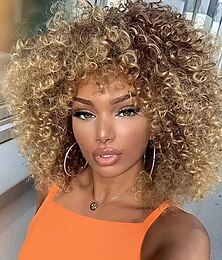 cheap -Soft And Stylish 14 Inch Blonde Afro Curly Wig For Women - Perfect For 70s And Kinky Curly Hair - Synthetic Fiber Material For Long-Lasting Wear