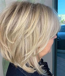 economico -breve highlight parrucche bionde pixie cut per le donne nere candeggina bionda bob parrucca a strati con parte laterale con frangia per tende per le donne parrucca sintetica biondo chiaro bob shaggy