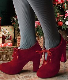 preiswerte -rote Damen-Schnürstiefelette aus Wildleder mit Blockabsatz – ideal für Urlaub, Party und besondere festliche Anlässe