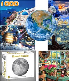 voordelige -Creative 1000 Pieces Of Flat White Card Paper Thickened Puzzle Circular Moon Love Sea Puzzle Toy For Adults