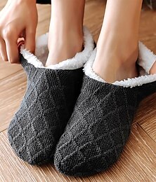 cheap -Women's Warm Solid Color Floor Socks Non Slip Plush Knitted Coral Fleece Socks No Show Socks